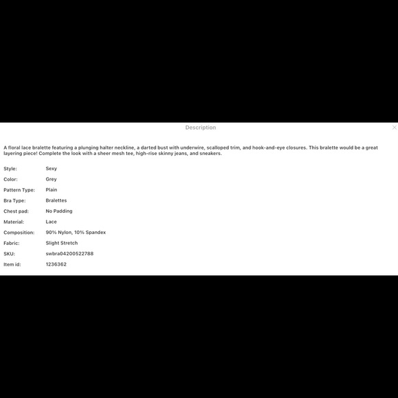 GRAY PLUNGING FLORAL LACE HALTER BRALETTE - Picture 6 of 7